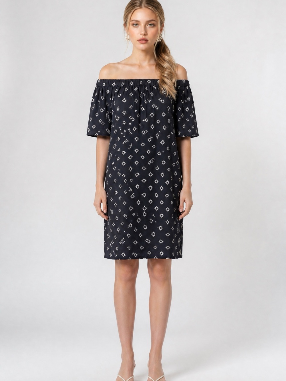 The Fifth Label Navy Off-Shoulder Floral Midi Dress